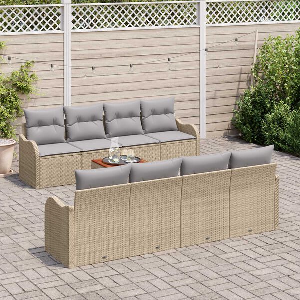 vidaXL Ensemble de canap&eacute; de jardin avec coussin 9 pcs Beige polyrotin