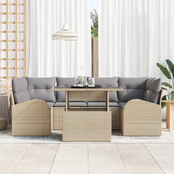 vidaXL Ensemble de canap&eacute; de jardin 7 pcs Beige Poly Rattan