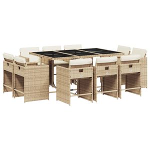 vidaXL Ensemble &agrave; manger de jardin et coussins 11 pcs beige poly rotin
