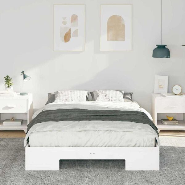 vidaXL Cadre de lit sur&eacute;lev&eacute; Blanc 135 x 190 cm Bois massif en pin