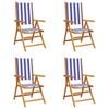 vidaXL Fauteuils pliants inclinables 4 pi&egrave;ces, tissu bleu et blanc et bois massif