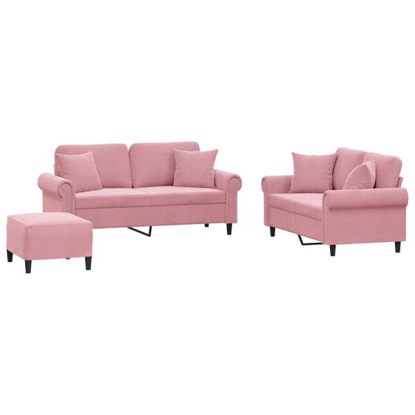 vidaXL Ensemble de canap&eacute;s 3 pcs avec coussins rose velours