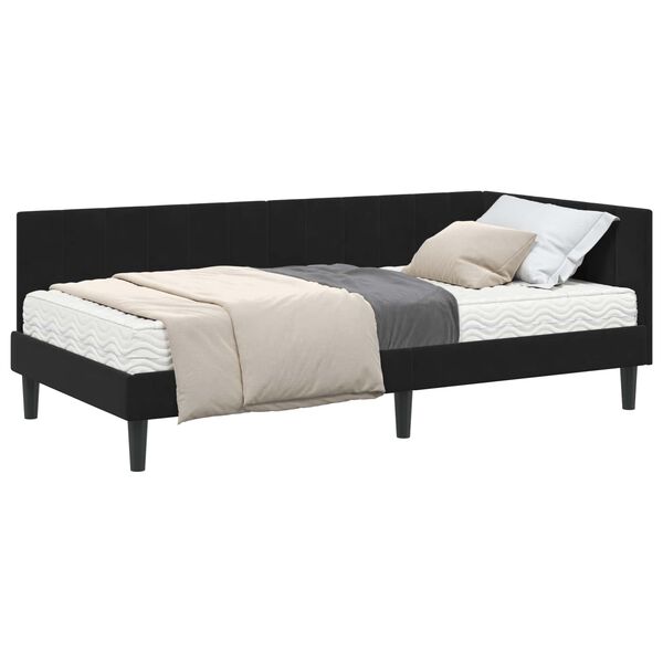 vidaXL Cadre de lit d'angle avec matelas 2 pcs Noir Velours