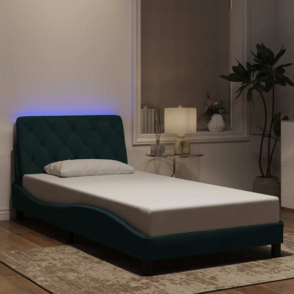 vidaXL Cadre de lit avec LED sans matelas vert fonc&eacute; 100x200cm velours