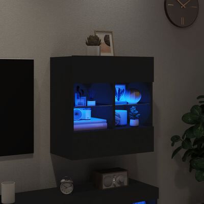 vidaXL Meuble TV mural avec lumières LED noir 58,5x30x60,5 cm