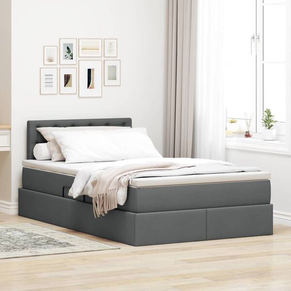 vidaXL Lit avec rangement et matelas Gris fonc&eacute; 120 x 190 cm