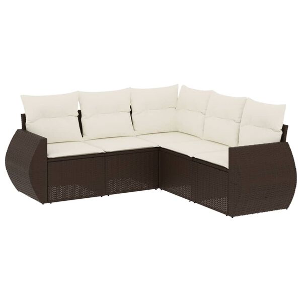 vidaXL Salon de jardin avec coussins 5 pcs marron r&eacute;sine tress&eacute;e