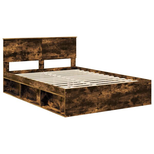 vidaXL Cadre de lit Ch&ecirc;ne fum&eacute; 135 x 190 cm Pin massif