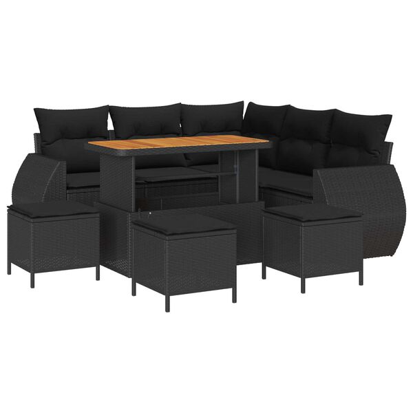 vidaXL Ensemble de canap&eacute; de jardin 9 pcs Noir polyrotin