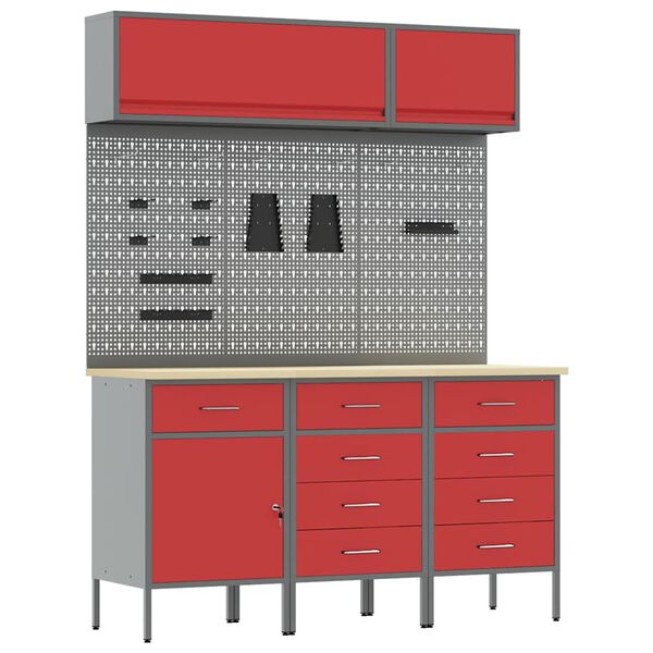 vidaXL Ensemble de placards de travail avec tiroir 8 pcs Rouge