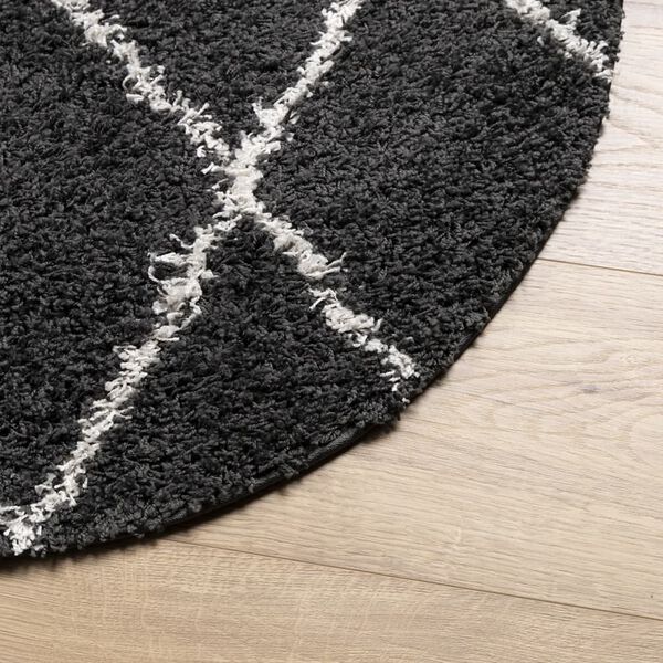 vidaXL Tapis shaggy &agrave; poils longs moderne noir et cr&egrave;me &Oslash; 160 cm