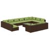 vidaXL Salon de jardin 14 pcs avec coussins Marron R&eacute;sine tress&eacute;e