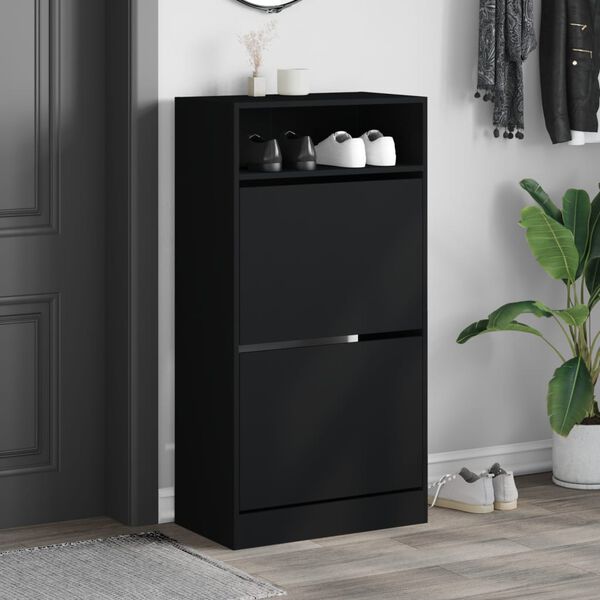 vidaXL Armoire &agrave; chaussures noir 60x34x116 cm bois d'ing&eacute;nierie