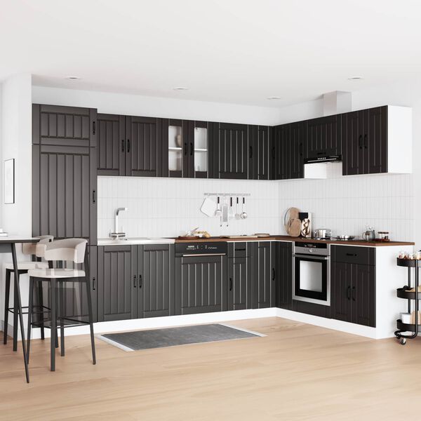 vidaXL Meuble sous &eacute;vier avec porte Lucca 2 pcs Noir Bois d'ing&eacute;nierie