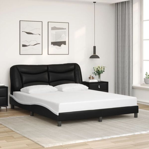vidaXL Cadre de lit sans matelas Hvar noir et blanc 160x200 cm similicuir