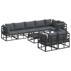 vidaXL Ensemble de canap&eacute; de jardin avec coussin 9 pcs Noir Aluminium