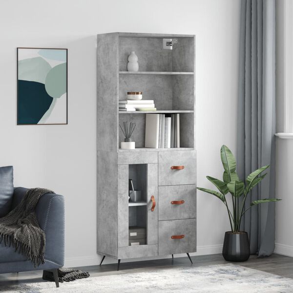 vidaXL Buffet haut Gris b&eacute;ton 69,5x34x180 cm Bois d'ing&eacute;nierie