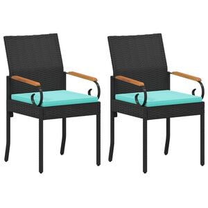 vidaXL Chaises de jardin 2 pc Noir et turquoise Poly Rattan et Acacia