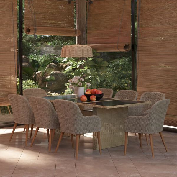 vidaXL Ensemble &agrave; manger de jardin 9 pcs R&eacute;sine tress&eacute;e Marron