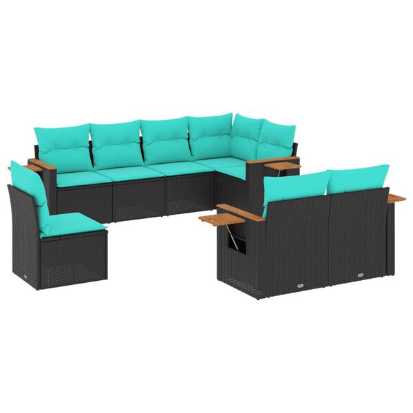 vidaXL Salon de jardin 8 pcs avec coussins noir r&eacute;sine tress&eacute;e