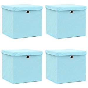 vidaXL Bo&icirc;tes de rangement et couvercles 4 pcs Bleu 32x32x32 cm Tissu