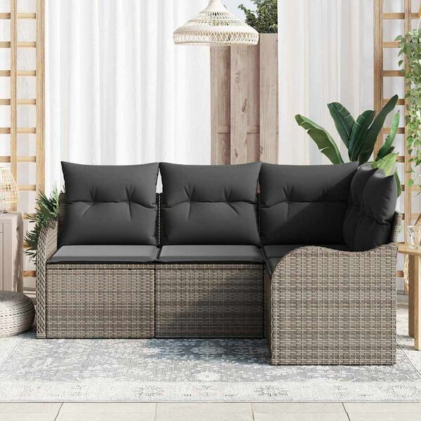 vidaXL Ensemble de canap&eacute; de jardin avec stockage 4 pcs Gris polyrotin