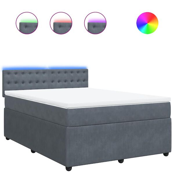 vidaXL Sommier &agrave; lattes de lit et matelas Gris fonc&eacute; 140x200cm Velours