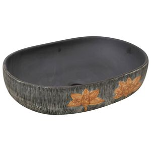 vidaXL Vasque &agrave; poser gris et noir ovale 59x40x14 cm c&eacute;ramique