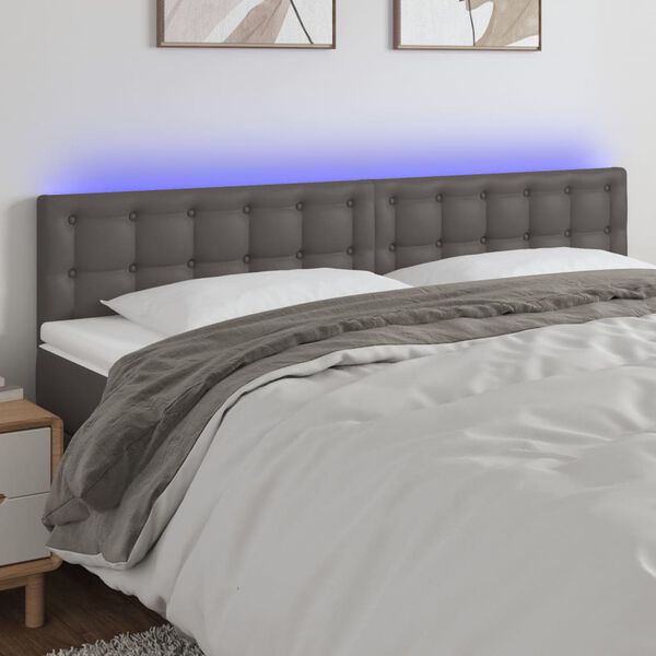 vidaXL T&ecirc;te de lit &agrave; LED Gris 180x5x78/88 cm Similicuir