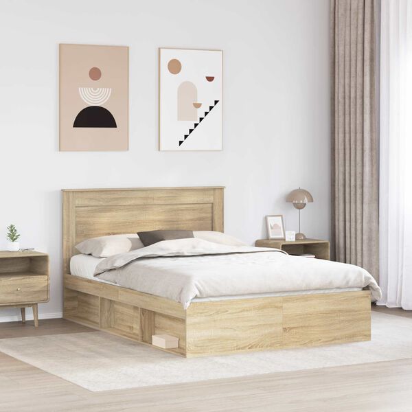 vidaXL Cadre de lit avec t&ecirc;te de lit Sonoma 140 x 200 cm Pin massif