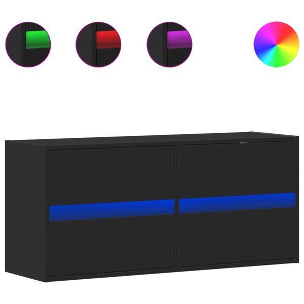 vidaXL Meuble TV mural avec lumi&egrave;res LED noir 100x31x45 cm