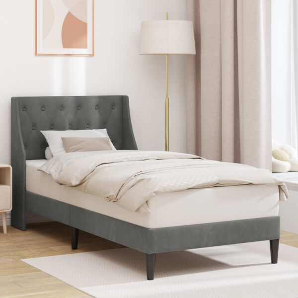 vidaXL Cadre de lit avec t&ecirc;te de lit Gris fonc&eacute; 90 x 190 cm Velours