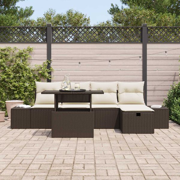 vidaXL Ensemble de canap&eacute; de jardin 6 pcs Marron polyrotin