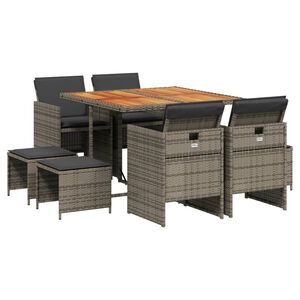 vidaXL Ensemble &agrave; manger de jardin 9 pcs coussins gris r&eacute;sine tress&eacute;e