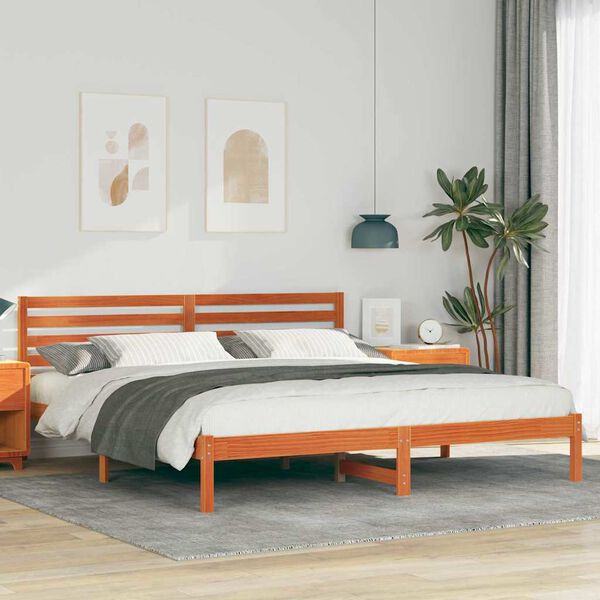 vidaXL Cadre de lit avec t&ecirc;te de lit Brun cire 200 x 200 cm Pin massif