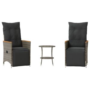 vidaXL Ensemble de bistro 3 pcs avec coussins gris r&eacute;sine tress&eacute;e