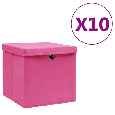 vidaXL Boîtes de rangement avec couvercles 10 pcs 28x28x28 cm Rose