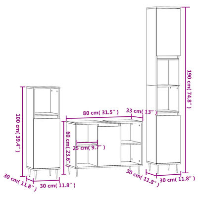 vidaXL Ensemble de meubles salle de bain 3 pcs noir bois d'ingénierie