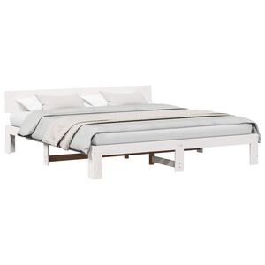 vidaXL Cadre de lit avec t&ecirc;te de lit Blanc 200 x 200 cm Pin massif