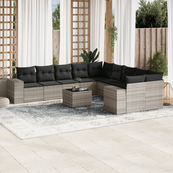 vidaXL Salon de jardin 11 pcs avec coussins gris clair r&eacute;sine tress&eacute;e