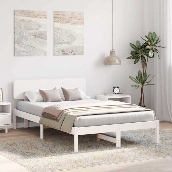 vidaXL Cadre de lit avec t&ecirc;te de lit Blanc 140 x 190 cm Pin massif