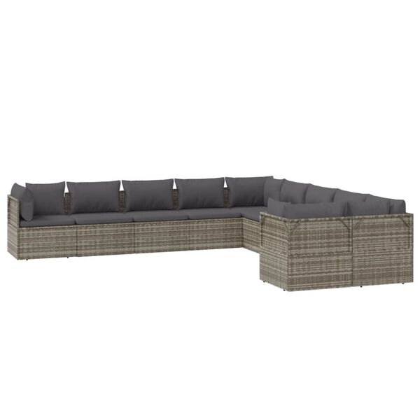 vidaXL Salon de jardin 10 pcs avec coussins Gris R&eacute;sine tress&eacute;e