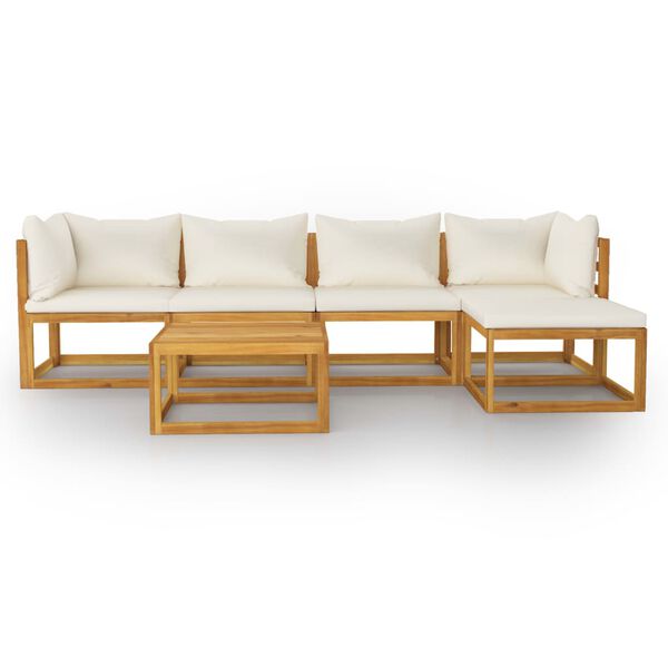 vidaXL Salon de jardin 6 pcs avec coussin Cr&egrave;me Bois d'acacia solide