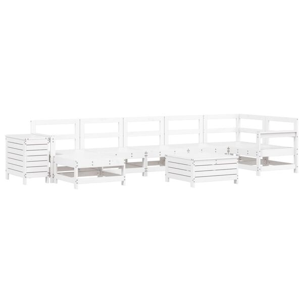 vidaXL Salon de jardin 9 pcs blanc bois de pin massif