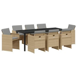 vidaXL Ensemble de salle &agrave; manger pour jardin 9 pcs Beige polyrotin