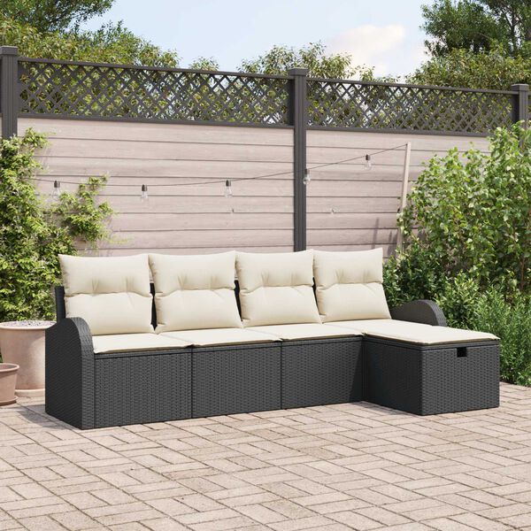 vidaXL Ensemble de canap&eacute; de jardin avec coussin 5 pcs Noir Poly rotin