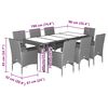 vidaXL Ensemble &agrave; manger de jardin et coussins 9pcs marron rotin verre