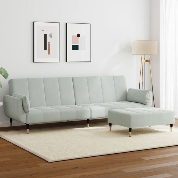 vidaXL Canap&eacute;-lit &agrave; 2 places avec repose-pied gris clair velours