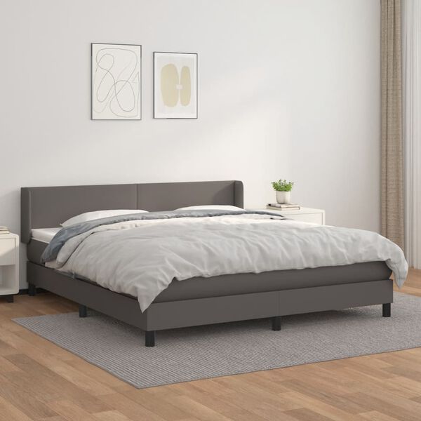 vidaXL Sommier &agrave; lattes de lit avec matelas Gris 180x200 cm Similicuir