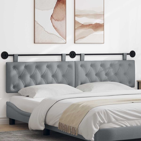 vidaXL T&ecirc;te de lit suspendue Gris clair 210 x 55 x 7 cm tissu